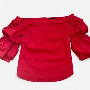 Banana Republic Off-Shoulder Puff Sleeve Blouse in Red